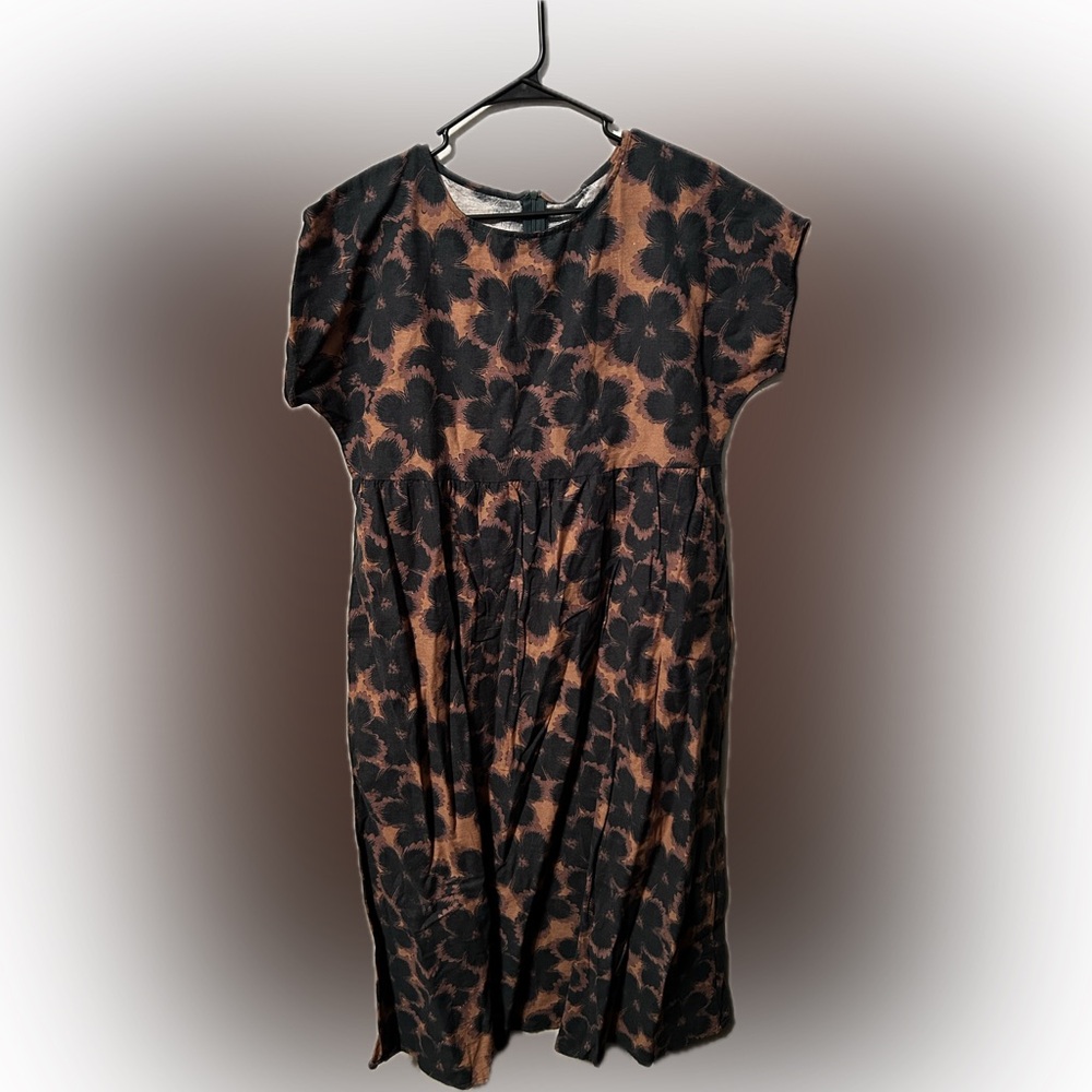 NWOT XXL Black brown floral maxi dress WITH Zipper and pockets